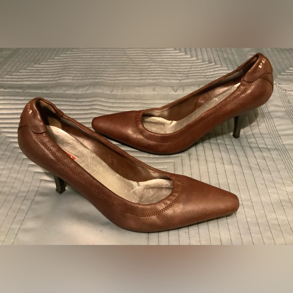 PRADA Brown Leather Donna Heels Size 36